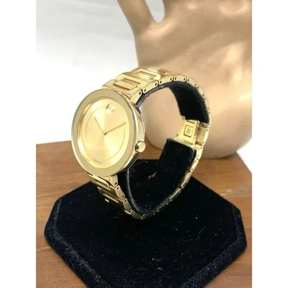 Movado Women's Watch 3600498 Bold Gold Dial Swiss Quartz Steel Band 34mm